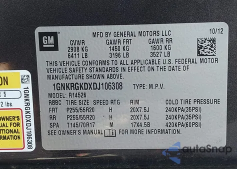 2013 Chevrolet Traverse 1Lt from USA, damaged, VIN 1GNKRGKDXDJ106308